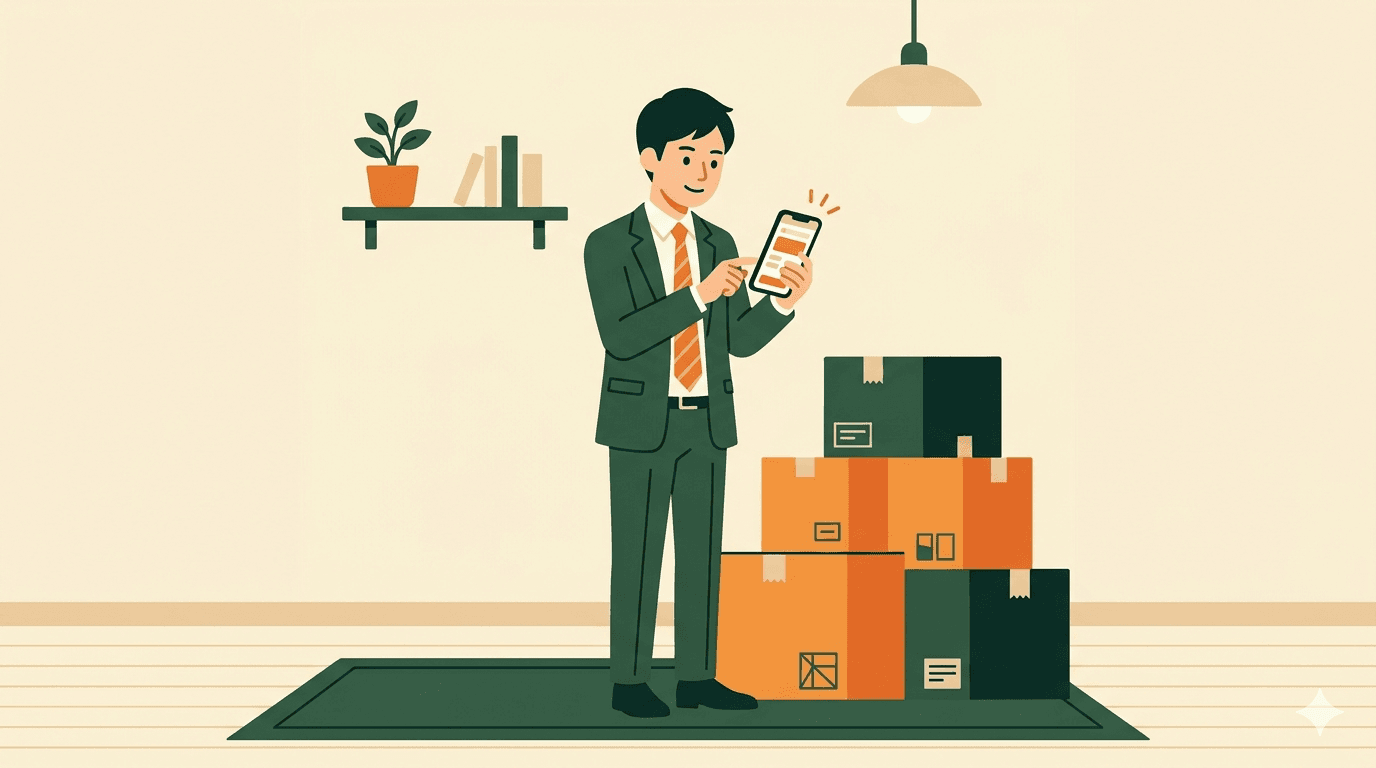 単身赴任の荷物を宅配収納で解決するイメージ